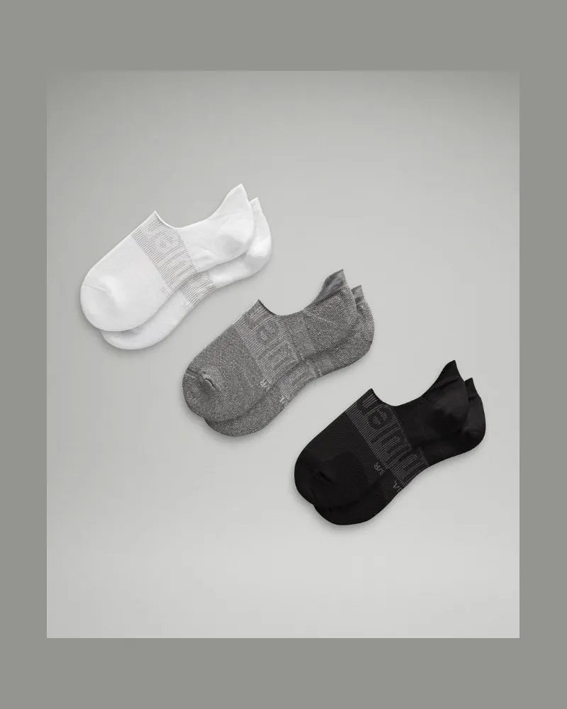 LULULEMON Power Stride No-Show-Socken mit Active Grip 3er-Pack für Männer – Größe in White/Heather Grey/Black White