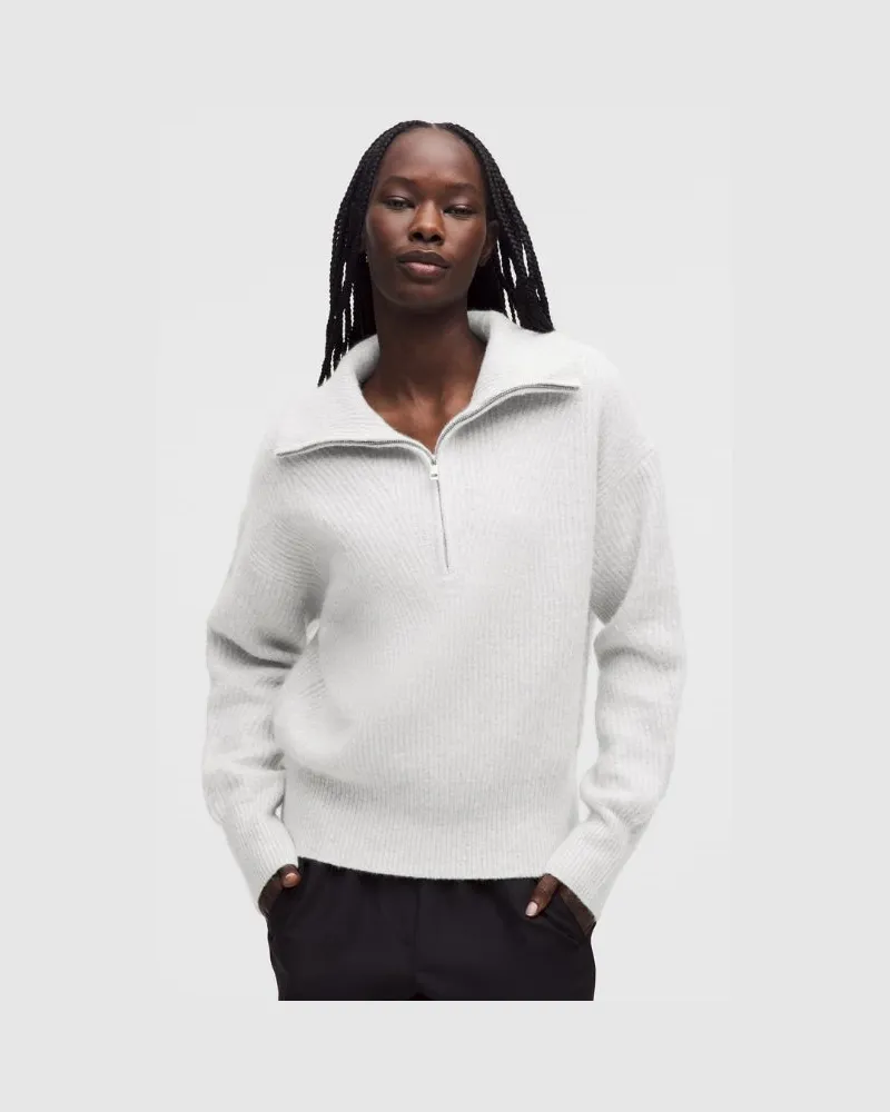 LULULEMON Alpaca-Blend Collared Half-Zip Sweater für Frauen – Größe in Heathered Misty Grey Heathered