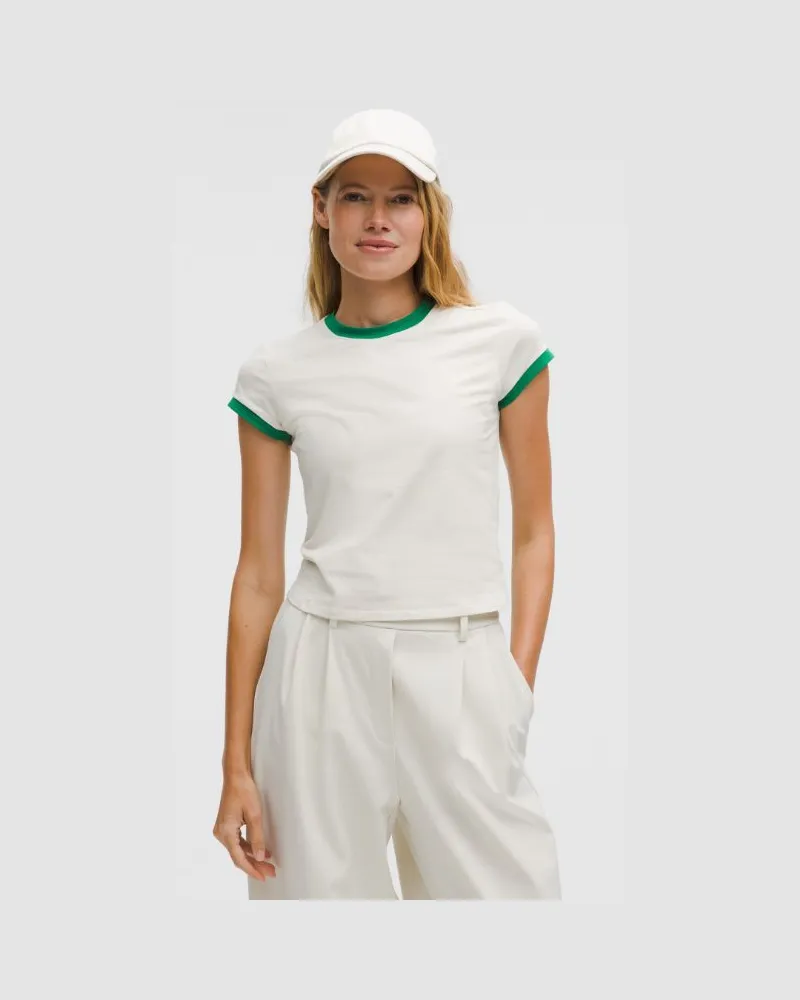 LULULEMON Baby-Tee aus Bio- mit Ringer-Details für Frauen – Größe in Light Ivory/Raceway Green Light