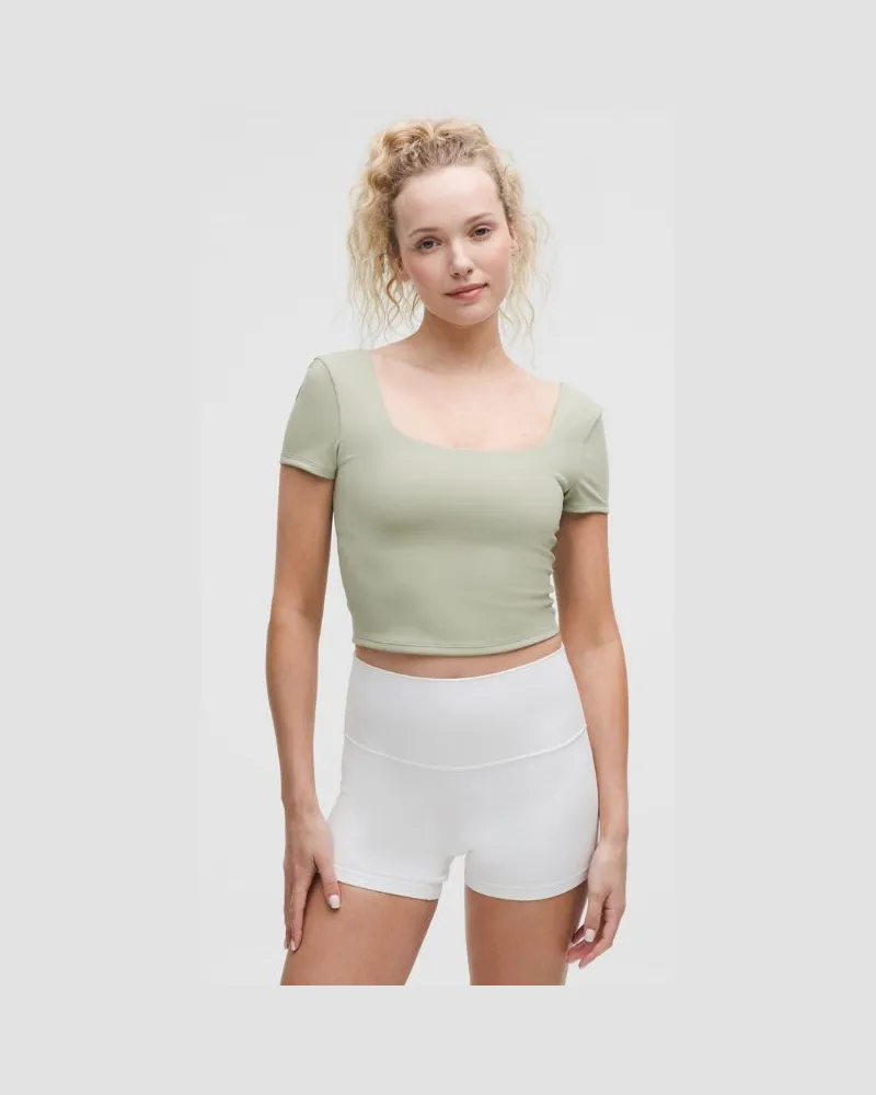 LULULEMON Wunder Under SmoothCover T-Shirt mit eckigem Ausschnitt für Frauen – Größe in Fog Green Fog
