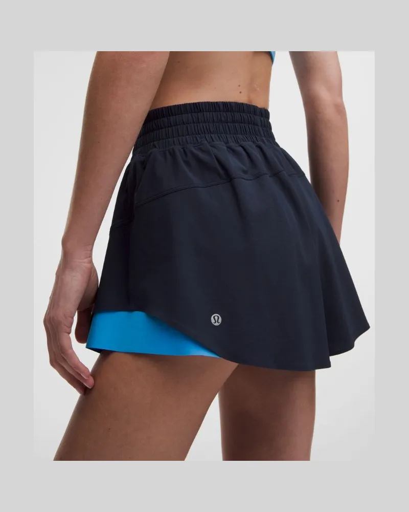 LULULEMON Shake It Out Lauf-Shorts mit hohem Bund für Frauen – 6 cm – Größe in True Navy/Ocean Wave True