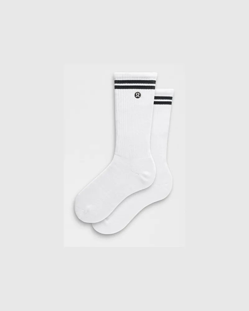 LULULEMON Unisex Daily Essential Crew-Socken Gestreift – Größe in White/Rainforest Green White