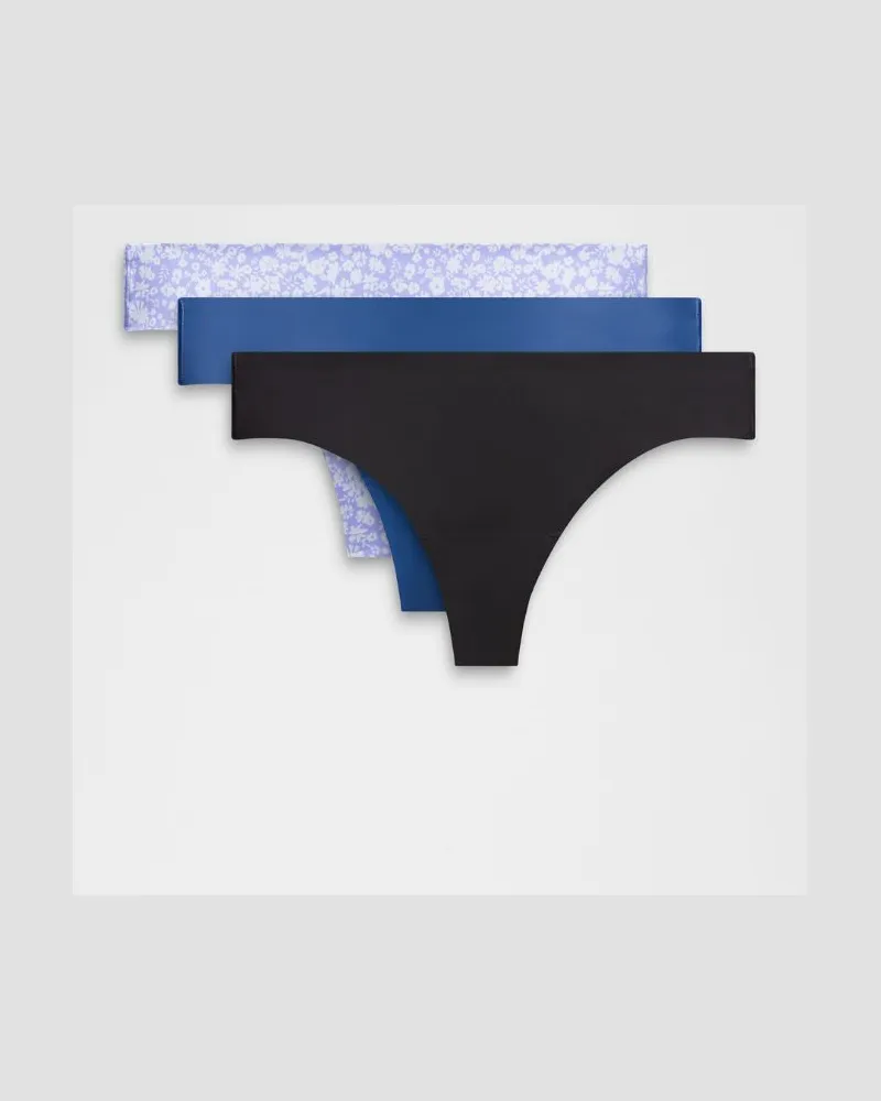 LULULEMON InvisiWear String mit mittelhohem Bund 3er-Pack für Frauen – Größe in Black/Blue Twill/Floral Burst Wp Starch Blue Dusty Lilac Black