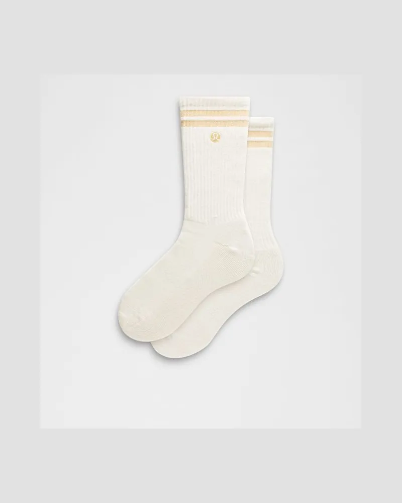 LULULEMON Unisex Daily Essential Crew Socks Metallic Stripe – Größe in Light Ivory/Gold Light