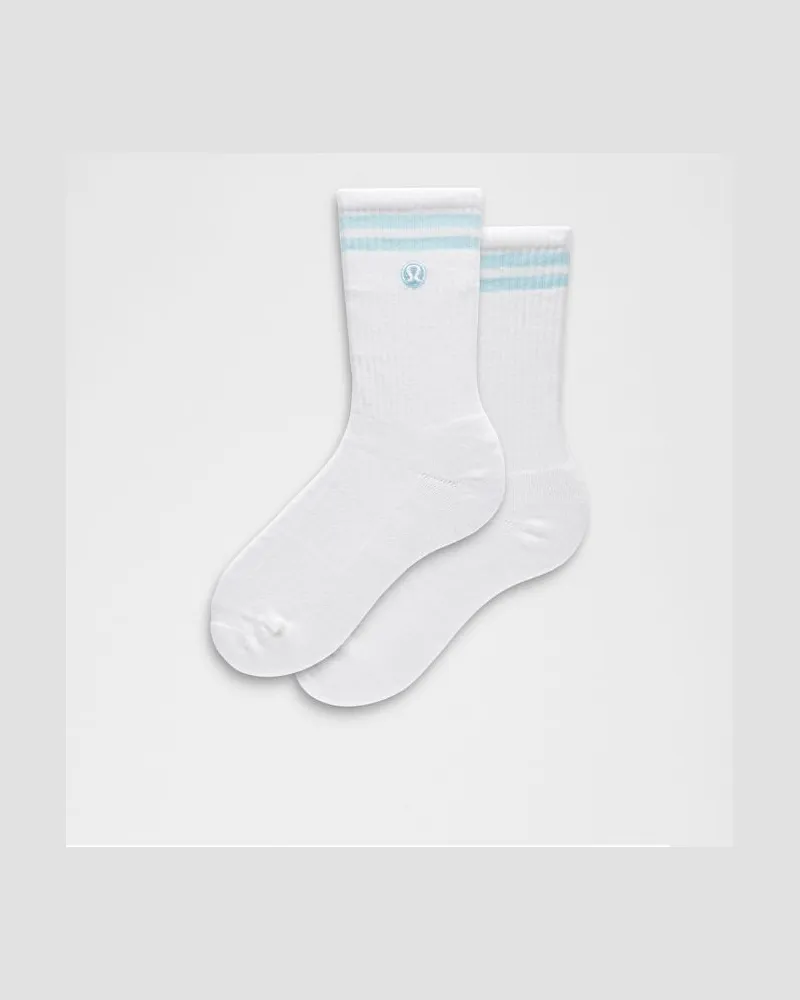 LULULEMON Unisex Daily Essential Crew-Socken Gestreift – Größe in White/Foam Cloud White