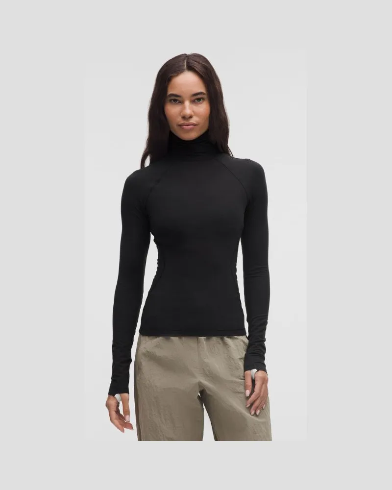 LULULEMON Wool-Blend Turtleneck Base Layer für Frauen – Größe in Black/Light Ivory Black