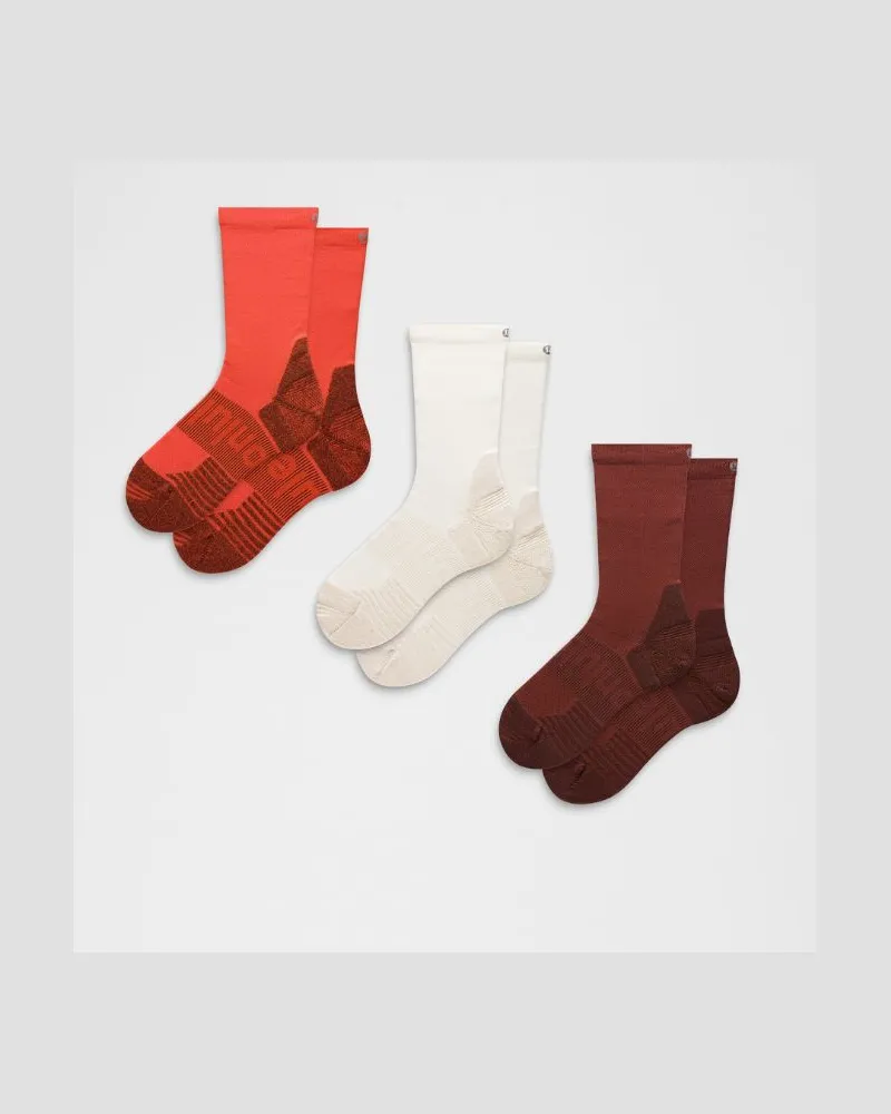 LULULEMON Power Stride Crew-Socken mit Polsterung im 3er-Pack – Größe in Cranberry Charm/Cherry Ember/Coconut Ivory Cranberry