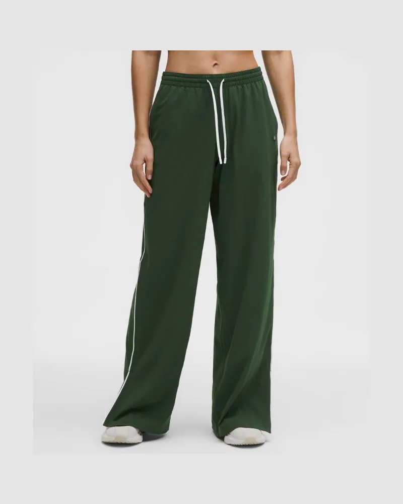 LULULEMON Court Rival Trainingshose mit weitem Bein in normaler Länge Kontrastierender Kordelzug für Frauen – Größe in Ivy Grove/Weiß Ivy