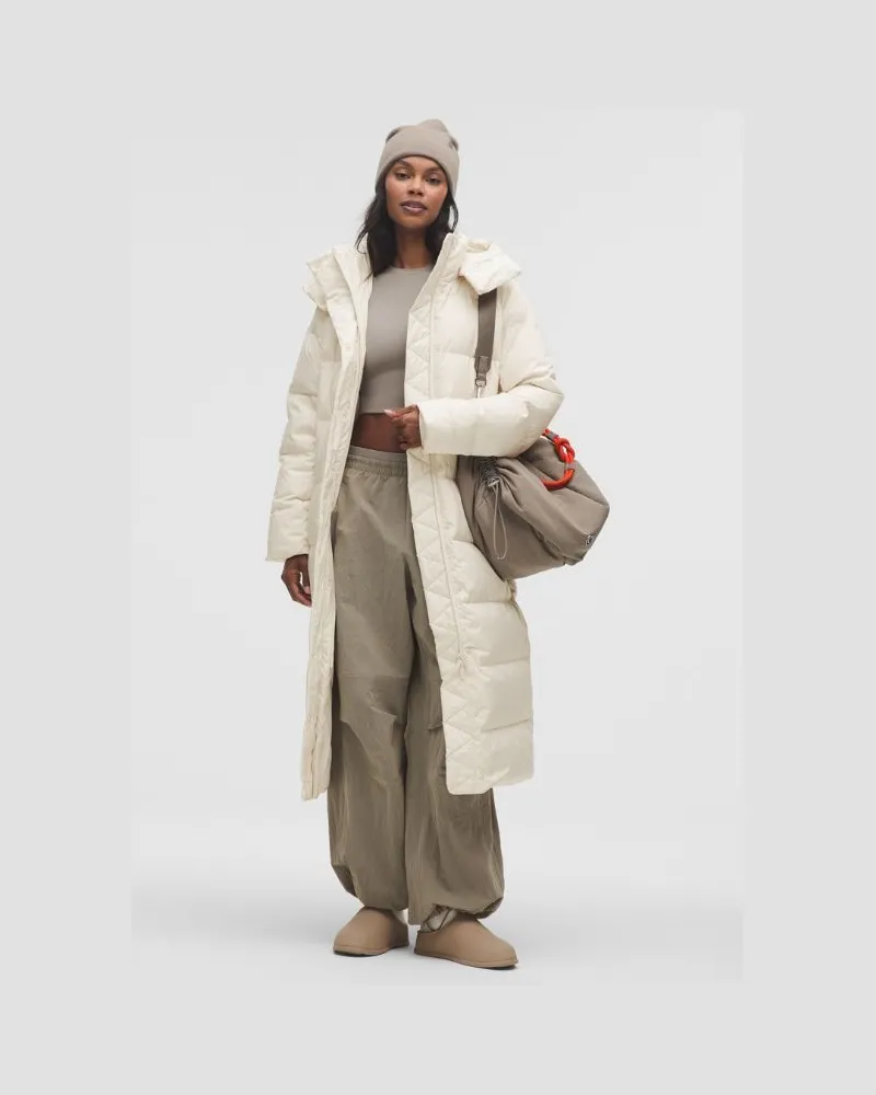 LULULEMON Lange Puffer-Jacke mit Füllkraft 600 für Frauen – Größe in Light Ivory Light