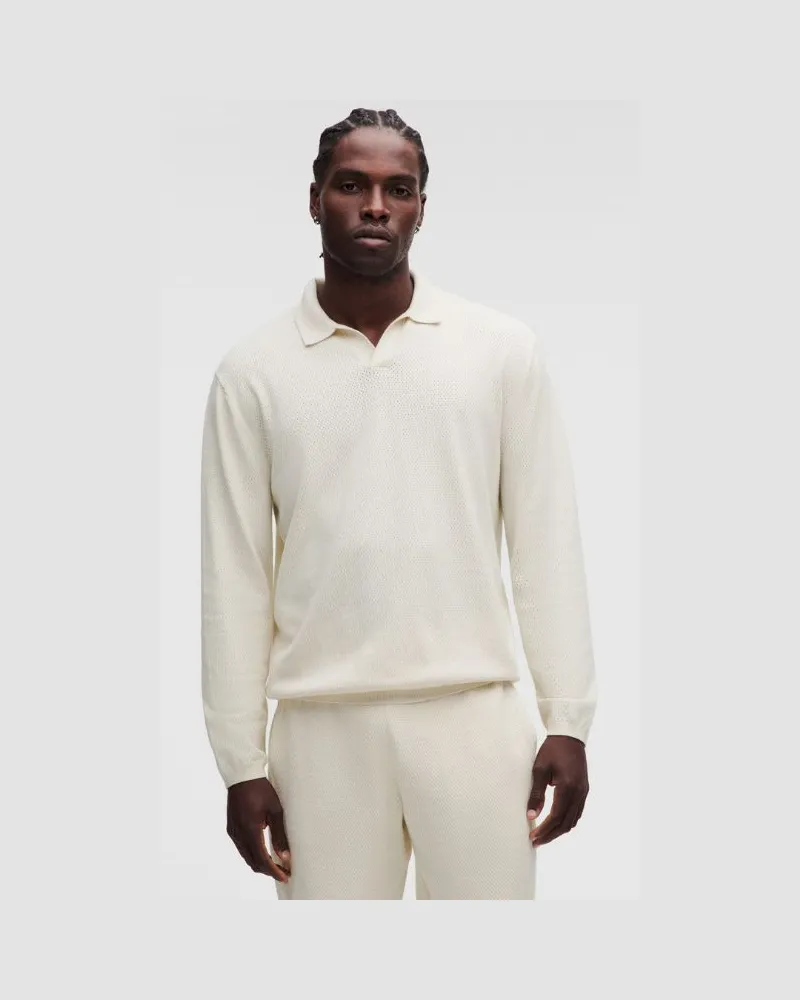 LULULEMON Langärmeliges Strick-Poloshirt aus Baumwollgemisch für Männer – Größe in Light Ivory Light