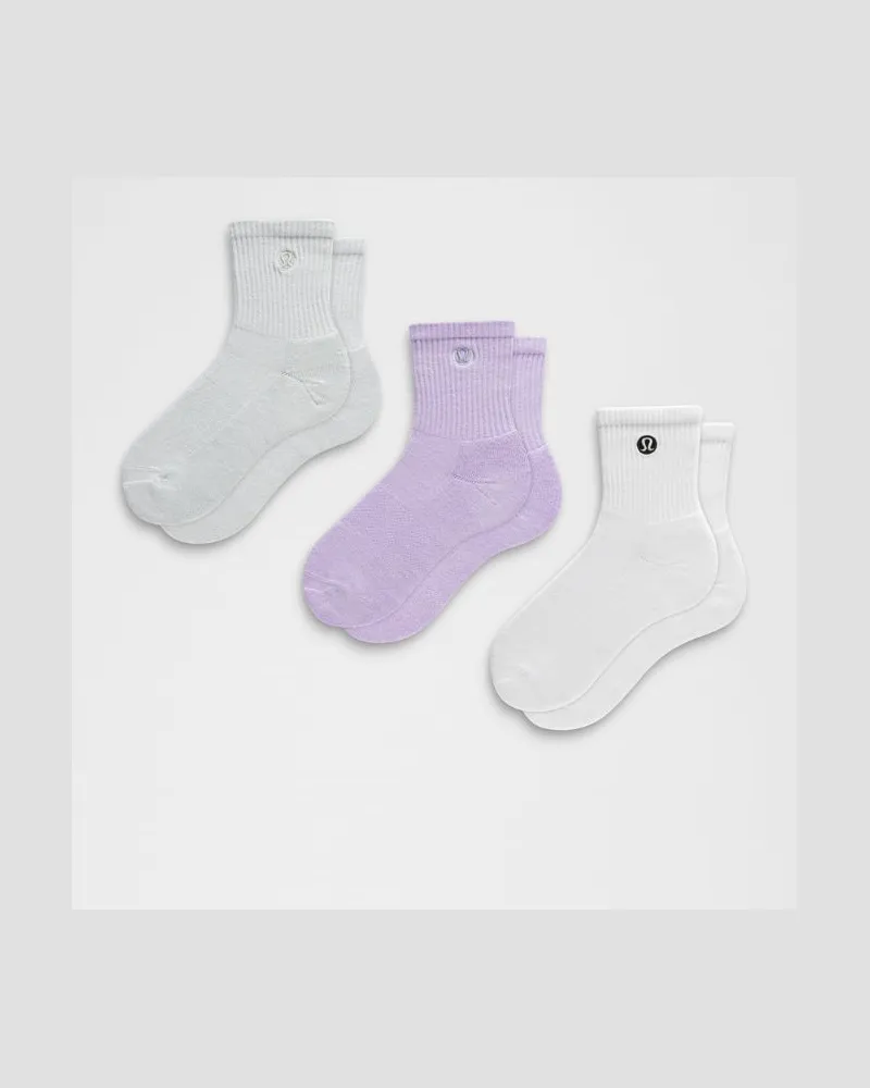 LULULEMON Daily Essential Knöchelhohe Socken Unisex 3er-Pack – Größe in White/Ocean Air/Lavender Frost White