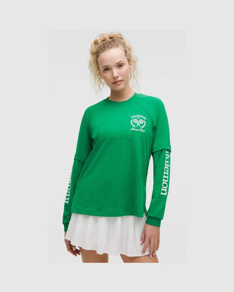LULULEMON Langarm-T-Shirt im Lagenlook Tennis Club für Frauen – Größe in Raceway Green/White Raceway