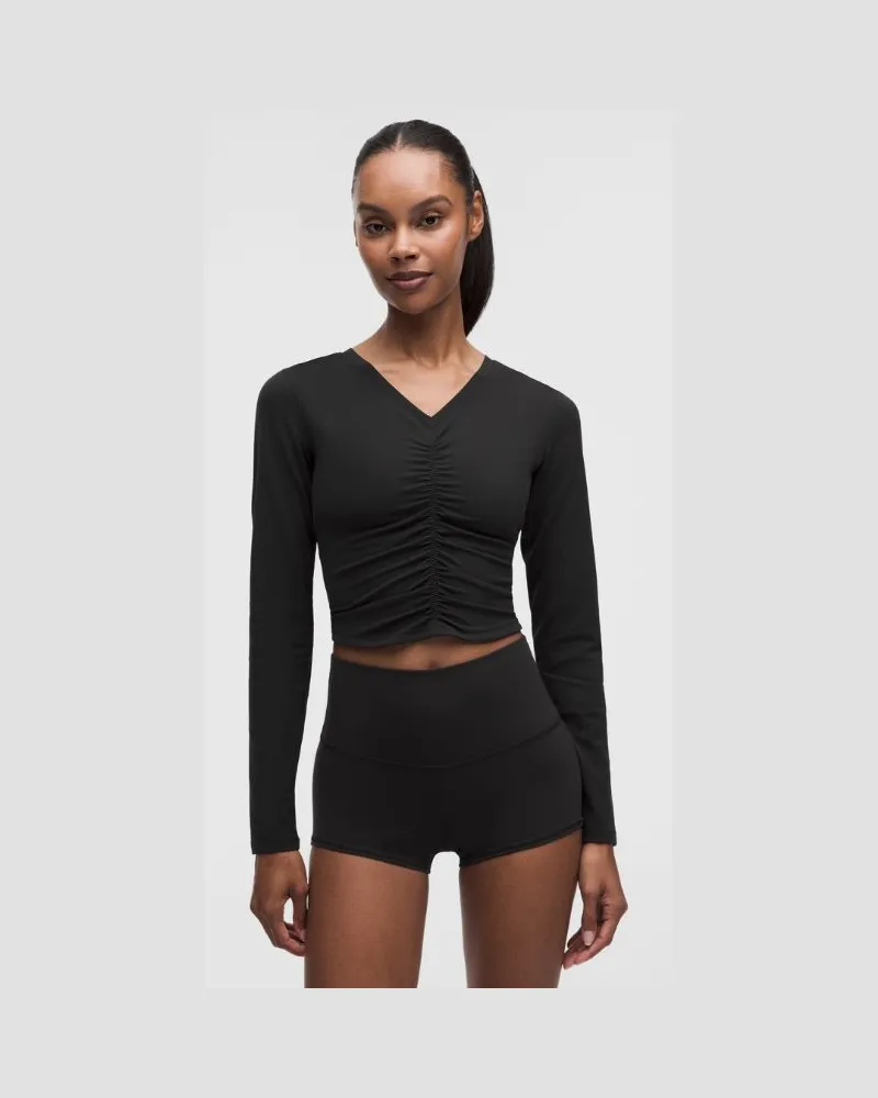 LULULEMON All It Takes-Langarmshirt mit V-Ausschnitt und Raffung für Frauen – Größe in Schwarz Schwarz