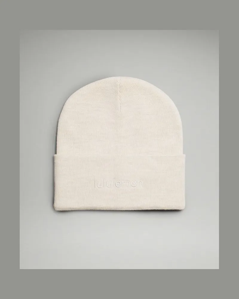LULULEMON Warm Revelation Mütze Logo in Heathered Bone Heathered