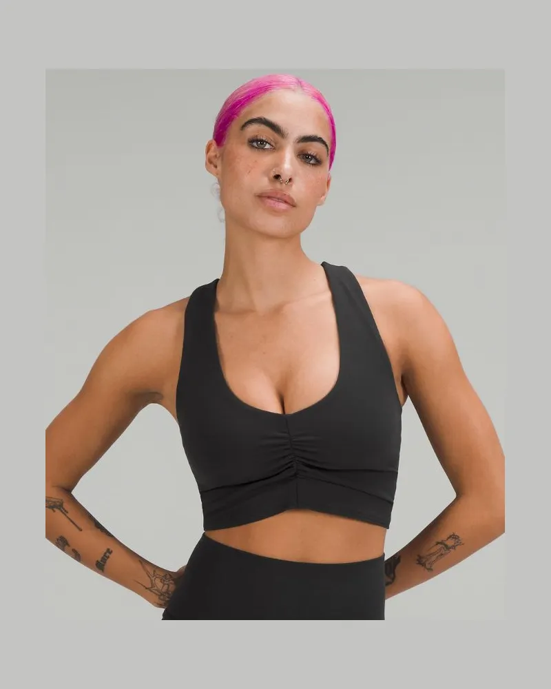 LULULEMON Geraffter, langgeschnittener Nulu Yoga-BH Leichter Halt B/C Cup für Frauen – Größe in Black Black