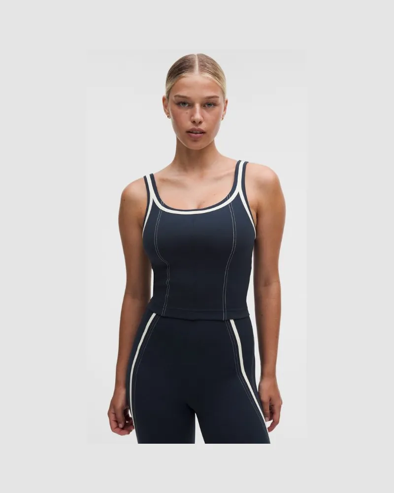 LULULEMON Glow Up Tanktop mit mittlerem Halt für C/D-Cups Paspelierung für Frauen – Größe in True Navy/Light Ivory True
