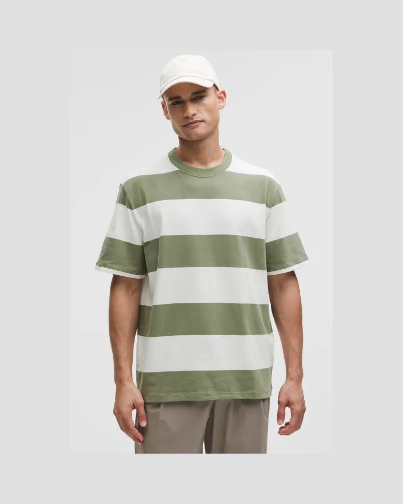 LULULEMON T-Shirt aus schwerem Baumwolljersey Streifen für Männer – Größe in Pack Stripe Burnside Green White Pack