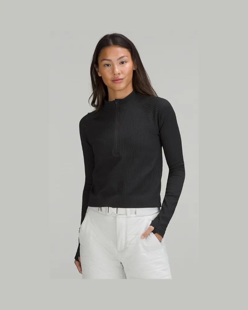 LULULEMON Rest Less Crop-Oberteil mit halblangem Reißverschluss für Frauen – Größe in Colour Rib Black/Black Colour