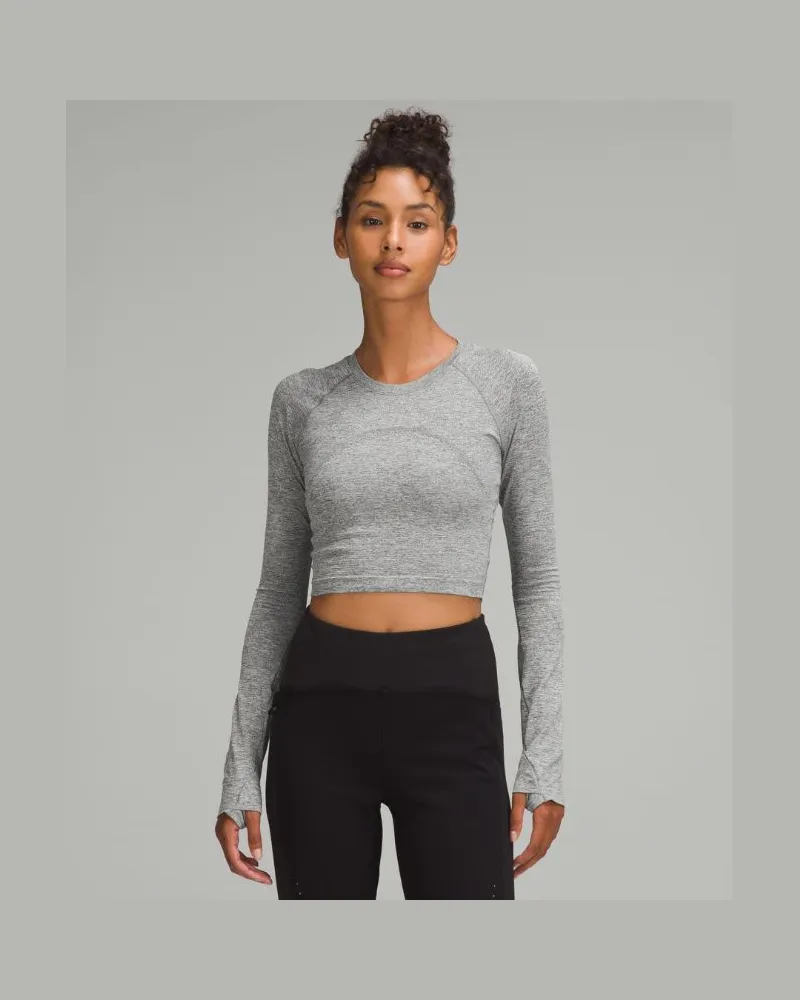 LULULEMON Swiftly Tech Cropped-Langarmshirt 2.0 für Frauen – Größe in Slate/White Slate