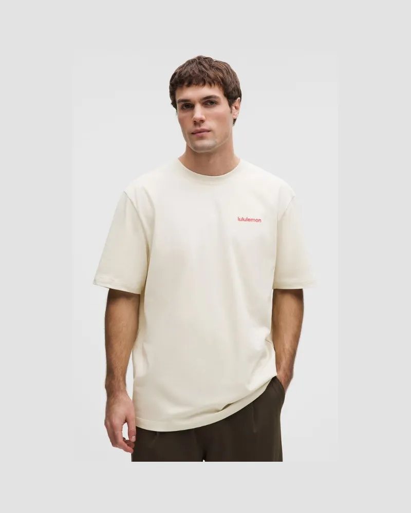 LULULEMON Heavyweight Cotton Jersey T-Shirt Wordmark für Männer – Größe in Light Ivory Light