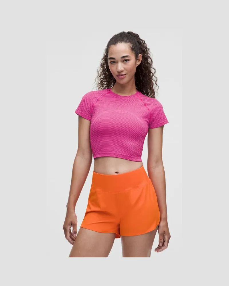 LULULEMON Swiftly Tech Crop-Kurzarmshirt 2.0 für Frauen – Größe in Spandex Stripe Flamingo Fun/Raspberry Rave Spandex