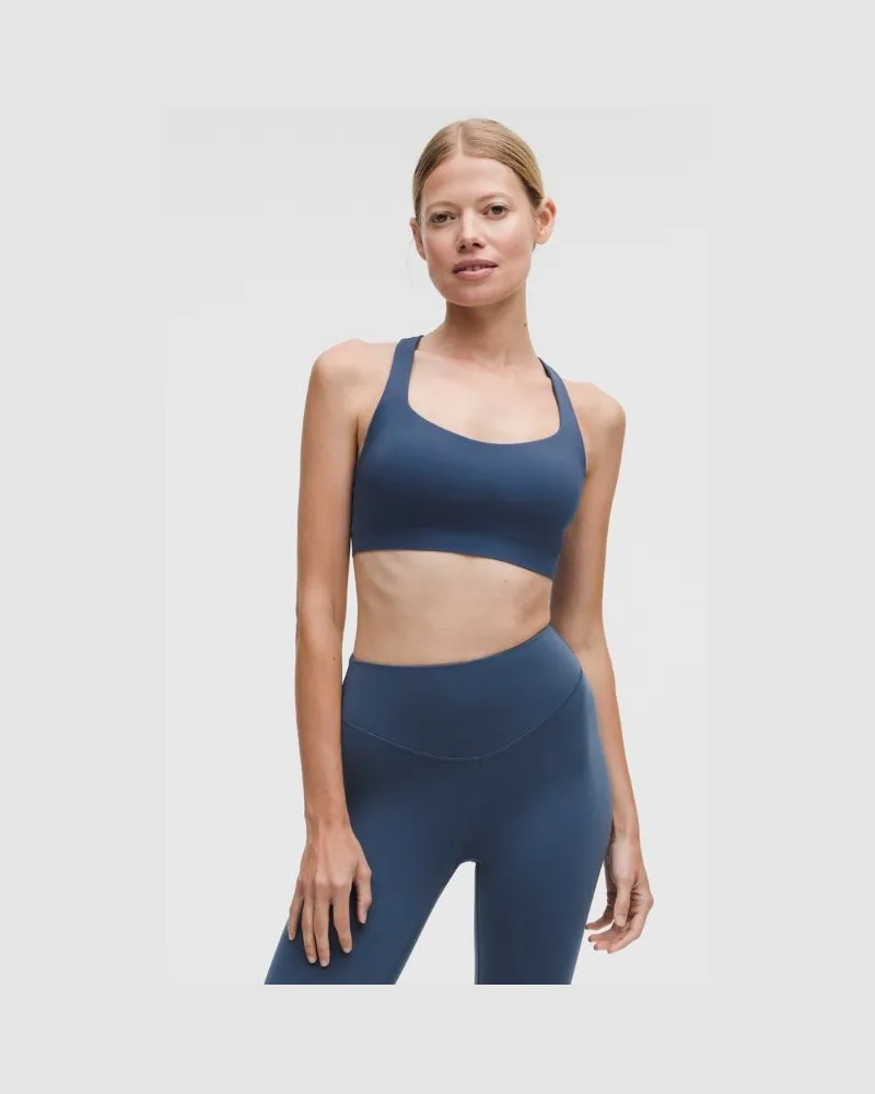 LULULEMON FlexyFlex Yoga-BH mit überkreuzten Trägern Leichter Halt für A-C Cups für Frauen – Größe in Blue Twill Blue