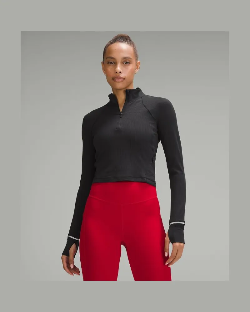 LULULEMON It's Rulu Cropped-Laufoberteil mit halbem Reißverschluss Gerippt für Frauen – Größe in Black Black