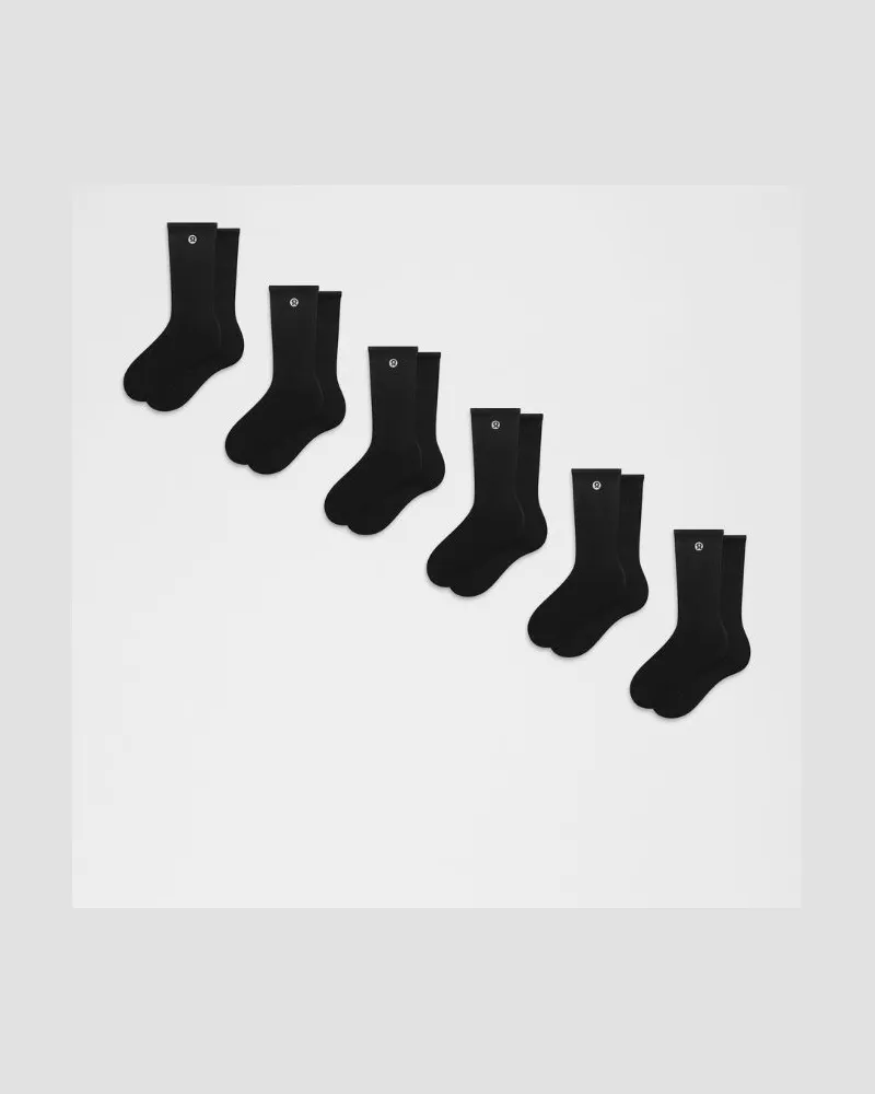 LULULEMON Daily Essential Unisex Crew-Socken 6er-Pack – Größe in Schwarz Schwarz