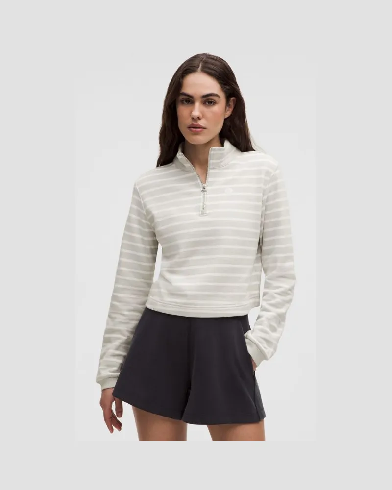 LULULEMON Crop-Top aus French-Terry-Baumwollmaterial mit halblangem Reißverschluss für Frauen – Größe in Yachtie Stripe Vapor White Yachtie