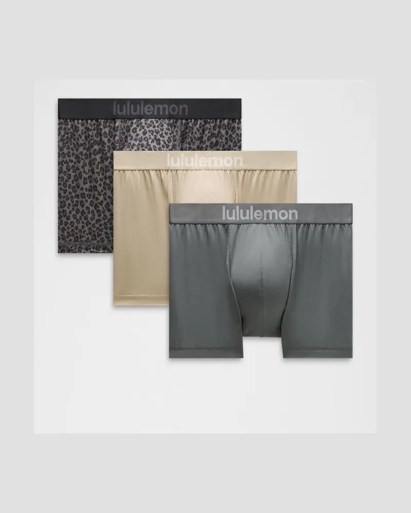 LULULEMON Always In Motion Boxershorts 3er-Pack für Männer – 8 cm – Größe in True Leopard Mini Wp Black Multi/Onyx Grey/Wacky Khaki True
