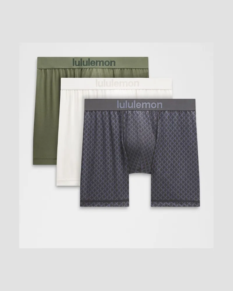 LULULEMON Always In Motion Boxershorts 3er-Pack für Männer – 13 cm – Größe in Sassy Sage/Bone/Square Diamond Screen Mini Grey Multi Sassy