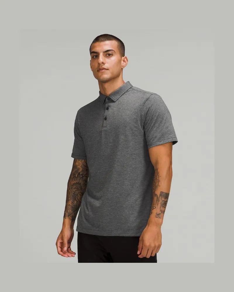 LULULEMON Evolution Kurzarm-Poloshirt für Männer – Größe in Heathered Black Heathered