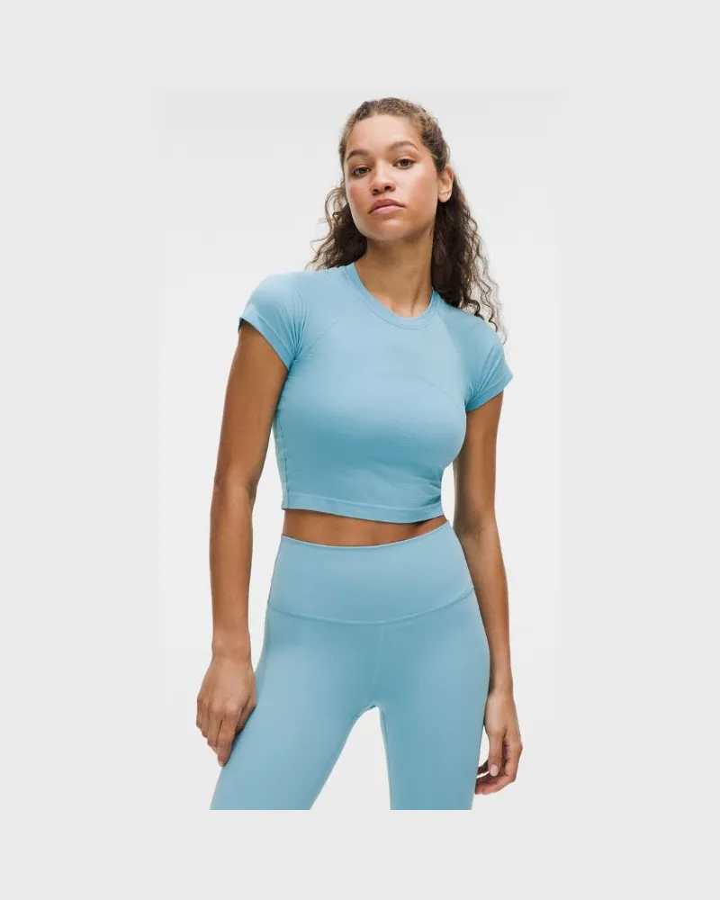 LULULEMON Swiftly Tech Crop-Kurzarmshirt 2.0 für Frauen – Größe in Washed Blue Washed