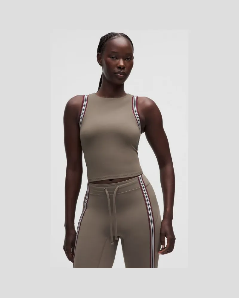 LULULEMON Hochgeschlossenes Groove-Tanktop Streifen für Frauen – Größe in Cypress Forest/Burgundy Bay Cypress