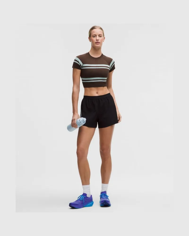LULULEMON Shorts mit hohem Bund und Schlitz Streifen für Frauen – 8 cm – Größe in Black/Walnut Crunch/Foam Cloud Black