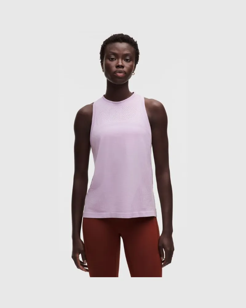 LULULEMON Swiftly Relaxed Tanktop in Hüftlänge Logo für Frauen – Größe in Lilac Play Lilac
