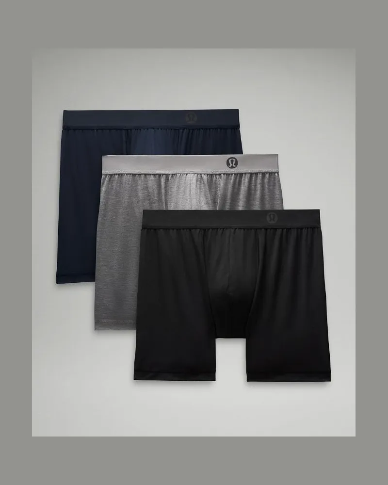 LULULEMON Always In Motion Boxershorts 3er-Pack für Männer – 13 cm – Größe in Black/Heathered Core Medium Grey/True Navy Black