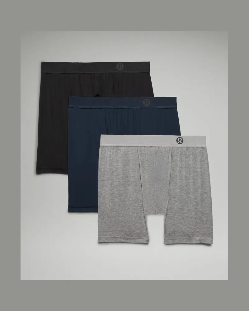 LULULEMON Always In Motion Boxershorts 3er-Pack für Männer – 13 cm – Größe in Black/Heathered Core Medium Grey/True Navy Black