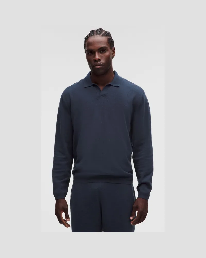 LULULEMON Langärmeliges Strick-Poloshirt aus Baumwollgemisch für Männer – Größe in True Navy True