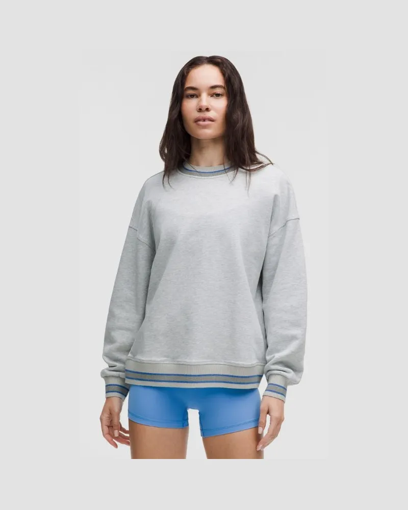 LULULEMON Perfectly Oversized Ringer-Pullover mit Rundhalsausschnitt für Frauen – Größe in Heathered Core Ultra Light Grey/Pool Party Heathered