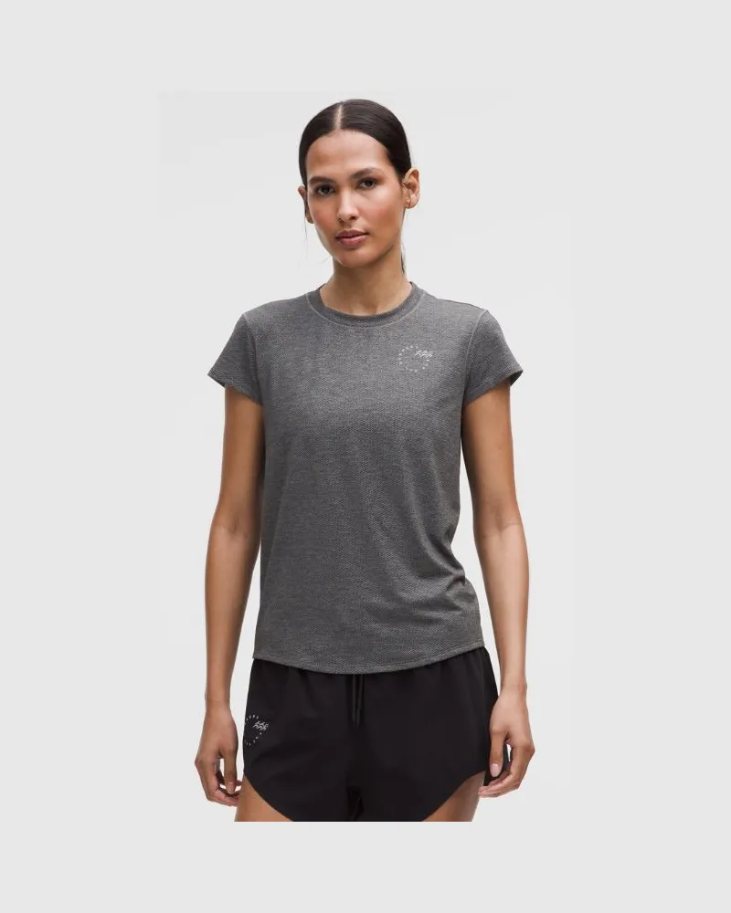 LULULEMON Mile Maker Run Crew Kurzarmshirt aus Grafik- für Frauen – Größe in Heathered Black Heathered