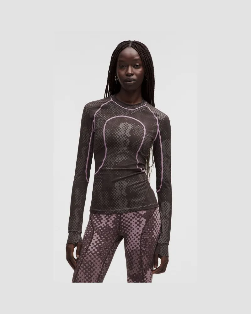 LULULEMON Jacquard-Langarmshirt im Tight Fit SLNSH Kollektion für Frauen – Größe in From Afar Jacquard Black Sable Light Vapor From