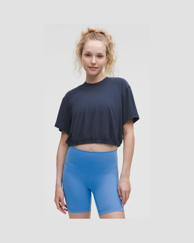 LULULEMON Trainings-Kurzarmshirt aus Jersey mit elastischem Saum für Frauen – Größe in Club Blue Club