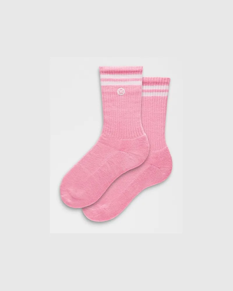 LULULEMON Unisex Daily Essential Crew-Socken Gestreift – Größe in Candy Cloud/White Candy