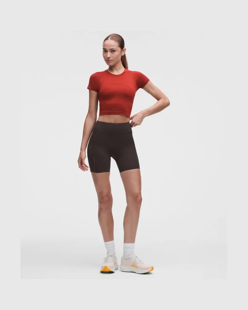 LULULEMON Fast and Free-Shorts mit hohem Bund und 6 Taschen es Design für Frauen – 15 cm – Größe in Mahogany Muse Mahogany