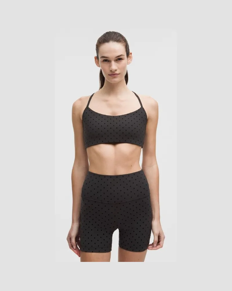 LULULEMON Flow Y BH Leichter Halt für A/B-Cups Beflockt für Frauen – Größe in Polka Flock Black Polka