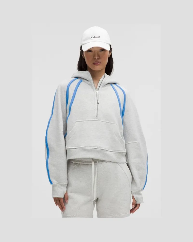 LULULEMON Scuba Oversized-Hoodie mit halblangem Reißverschluss Saum für Frauen – Größe in Heathered Core Ultra Light Grey/Pool Party Heathered