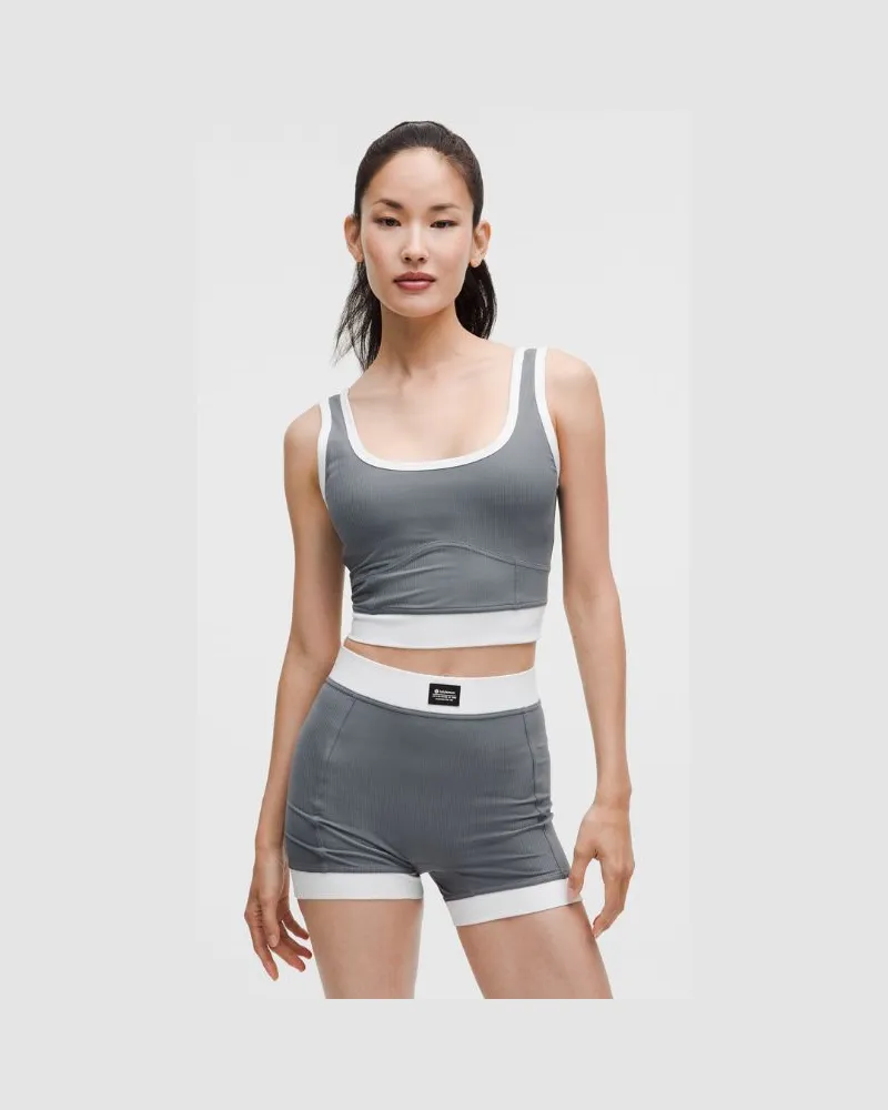 LULULEMON Geripptes Nulu Crop-Tanktop für Frauen – Größe in Solar Grey/White Solar