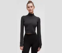It's Rulu Geripptes Crop-Oberteil mit halblangem Reißverschluss für Frauen – Größe in Black