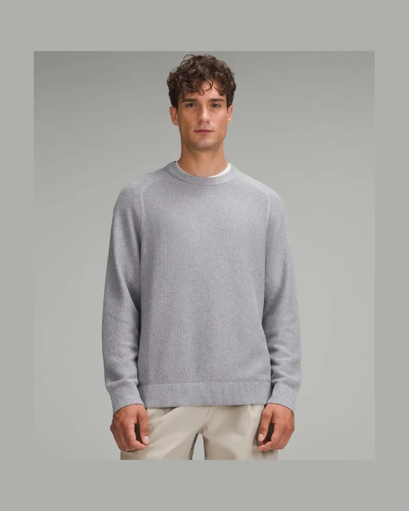 LULULEMON Strukturierter Strick-Rundhalspullover für Männer – Größe in Heathered Rhino Grey Heathered